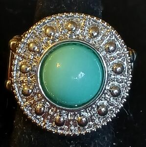 Paparazzi Silvertone Statement Ring With Aqua Cabochon And Stretch Band
